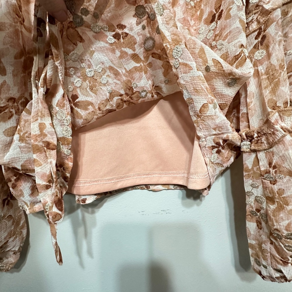 Anthropologie BTFL-life‎ Floral Puff Sleeve Blouse Womens M Cottage Ruffle Sheer - Picture 6 of 13